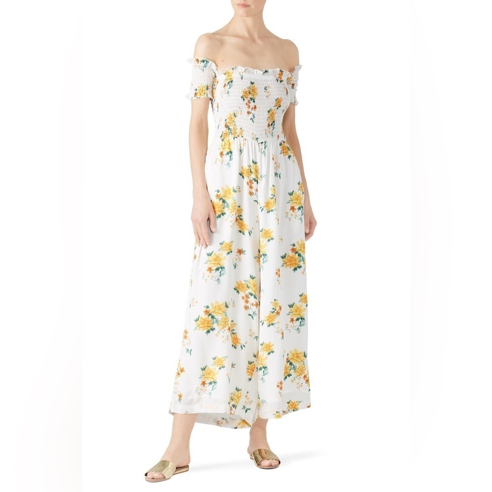 Minkpink Jumpsuit White and Yellow Lemon Bloom Jumpsuit Romper Size Medium